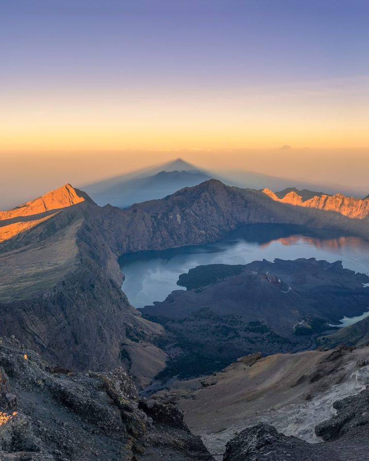 Crater rim panorama at sunrise